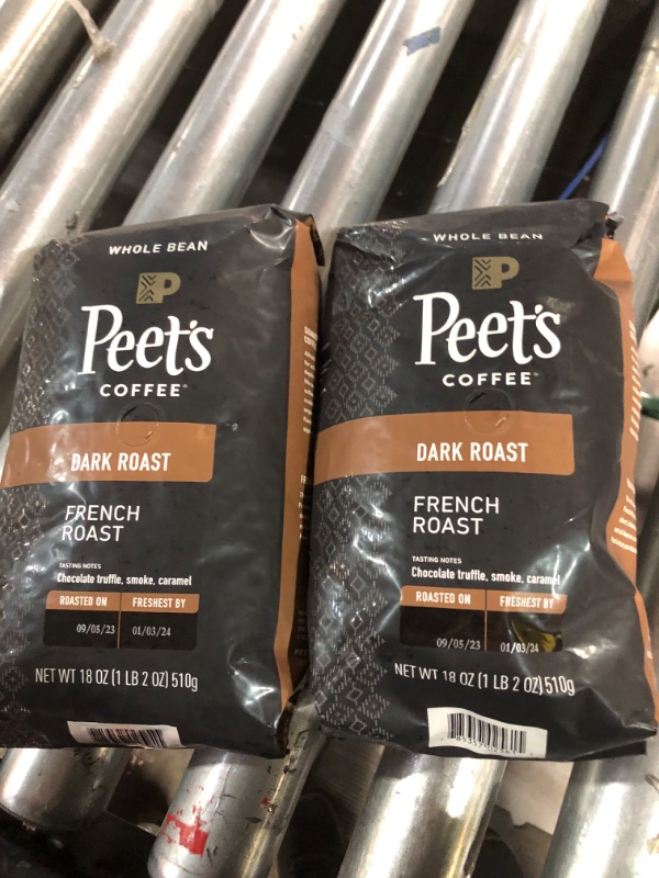 Photo 2 of **BEST BY: JANUARY 03, 2024**  Peet's Coffee, Dark Roast Whole Bean Coffee - French Roast 18 Ounce (Pack of 2)