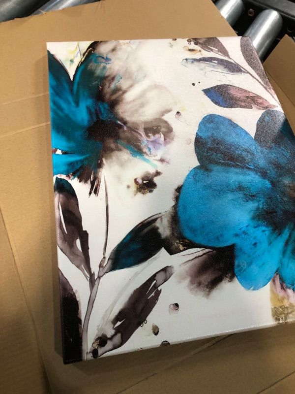 Photo 1 of AKWISH 3 Pcs Framed Blue Teal Flowers Canvas Prints Wall Art 12"x16"x3 