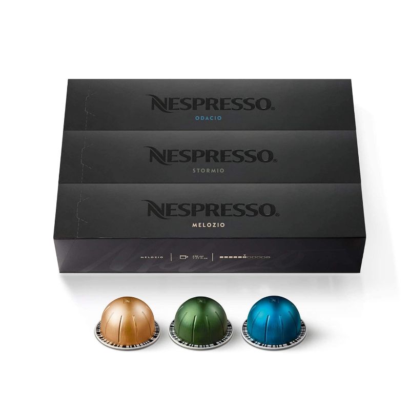 Photo 1 of **BEST BY: 09/30/2024**  Nespresso Capsules VertuoLine, Variety Pack, Stormio, Odacio, Melozio, 30 Count, Brews 7.77 Ounce 