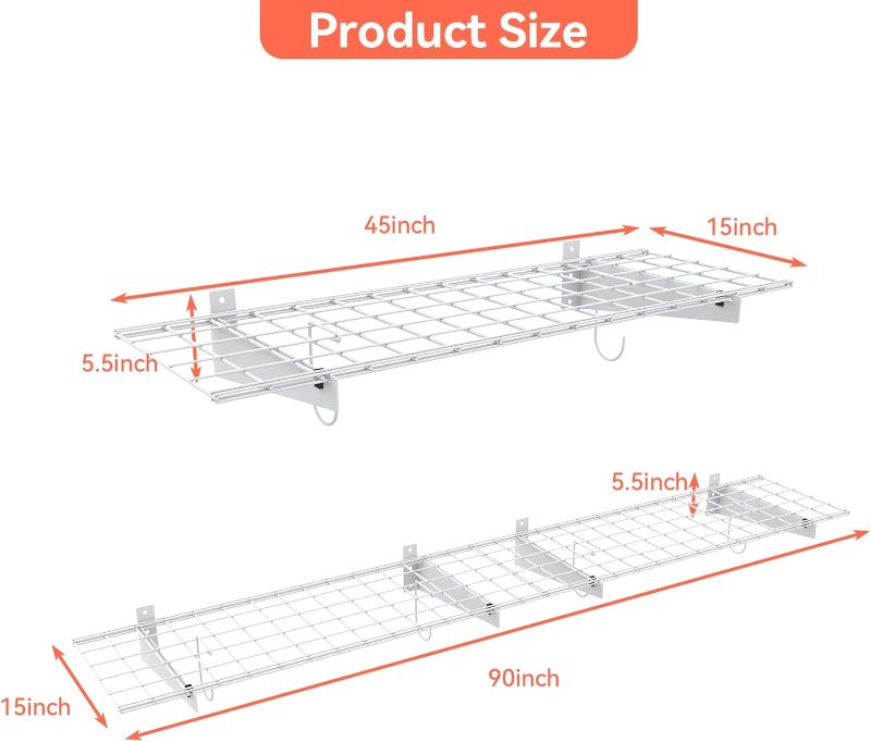 Photo 4 of (READ NOTES) TORACK 2 Pack Garage Storage System Shelves, 15" x 45" Wall Mounted Wire Shelves for Storage Heavy Duty Garage 