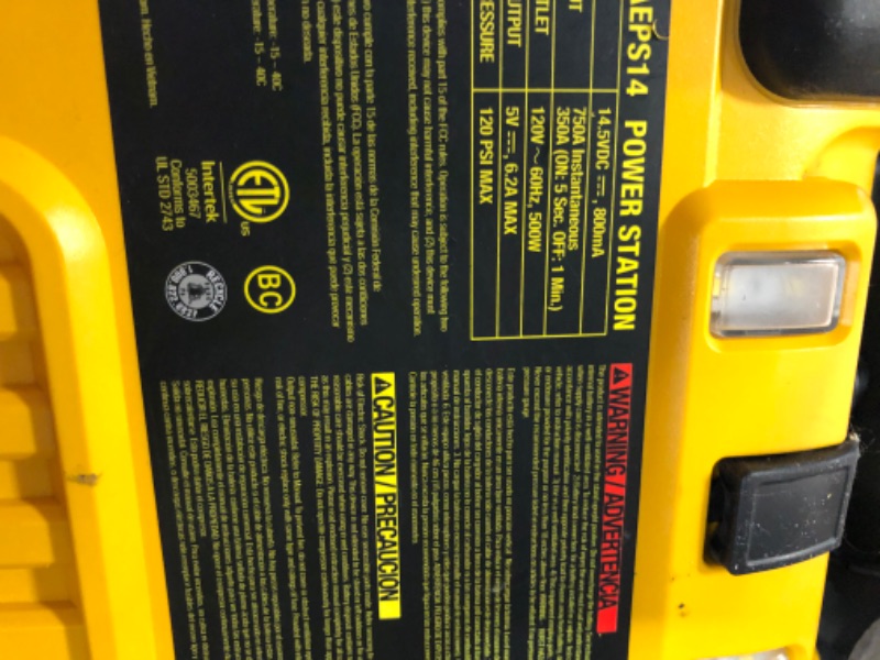 Photo 3 of DEWALT DXAEPS14 1600 Peak Battery Amp 12V Automotive Jump Starter/Power Station with 500 Watt AC Power 
