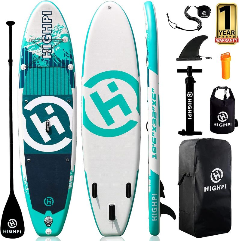 Photo 1 of ***USED - LIKELY MISSING PARTS - ONLY 1 BOARD INCLUDED***
Highpi Inflatable Stand Up Paddle Board 10'6''x32''x6'' SUP with Accessories Backpack Anti-Slip Deck, Leash, Paddle