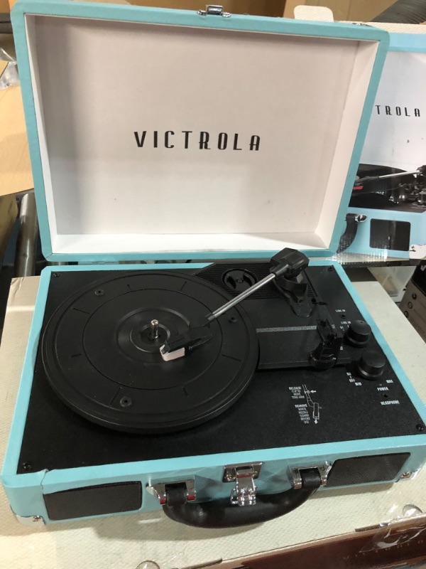 Photo 3 of Victrola Vintage 3-Speed Bluetooth Portable Suitcase Record Player with Built-in Speakers | Upgraded Turntable Audio 