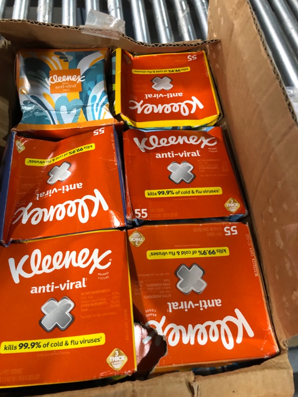 Photo 4 of BOXES BENT
Kleenex Anti-Viral Facial Tissues, Classroom or Office Tissue, 18 Cube Boxes, 55 Tissues per Box, 3-Ply (990 Total Tissues) NEW