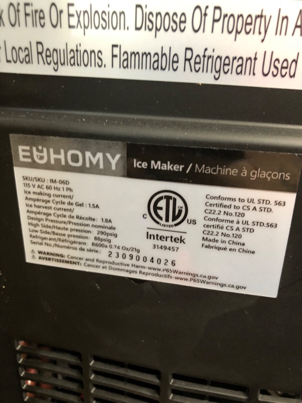 Photo 3 of **TURNS ON, UNABLE TO FULLY TEST**  EUHOMY Countertop Ice Maker Machine with Handle, (Black) 25.5lbs 1