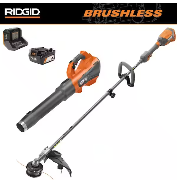 Photo 1 of 18V Brushless 14 in. Cordless Battery String Trimmer and Leaf Blower 2-Tool Combo Kit with 4.0 Ah Battery and Charger
