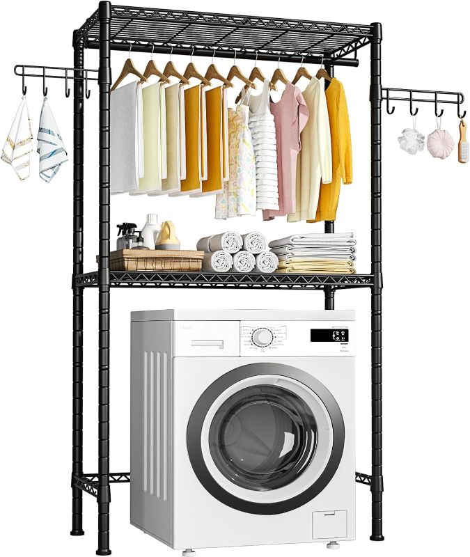 Photo 1 of **STOCK IMAGE IS A REFERENCE ONLY**  Ulif U3 Over Washer and Dryer Shelves, 35" W x 13.4" D x 76.7" H, Black