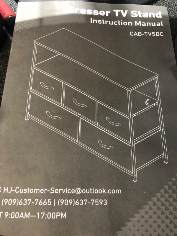 Photo 1 of ***MISSING MOST OF THE PARTS - CANNOT BE ASSEMBLED - FOR PARTS ONLY - NONREFUNDABLE***
Dresser TV Stand, Entertainment Center with 5 Fabric Drawers, Grey Media Console Table for TV with Open Storage