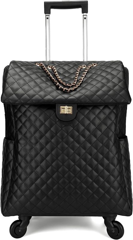 Photo 1 of  20in Leather Softside Underseat Carry on Suitcases Travel Duffel Bag with 4-rolling Spinner Wheels A-Black 