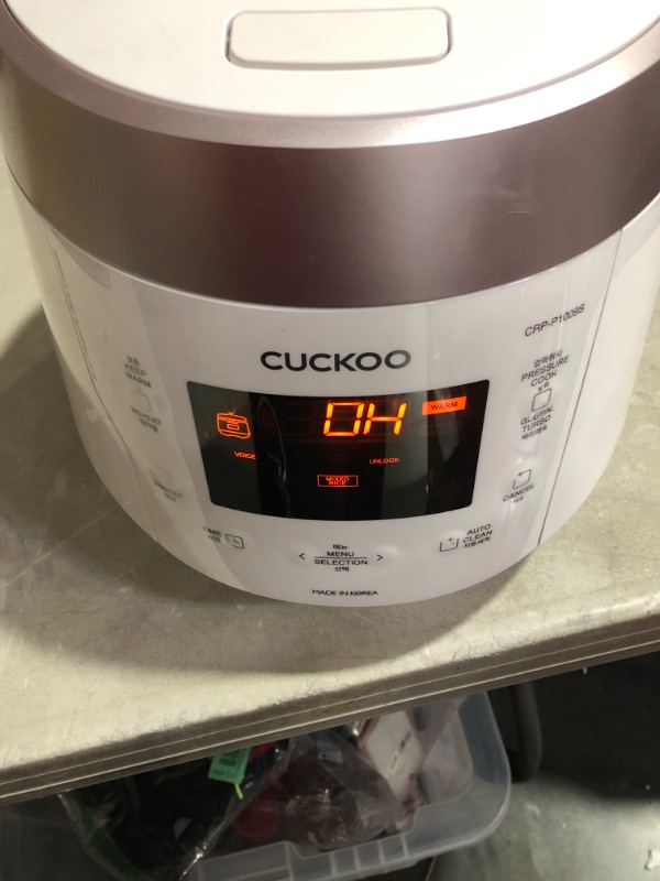 Photo 8 of ***MAJOR DAMAGE - BOTTOM CRACKED - POWERS ON - SEE PICTURES***
Cuckoo CRP-P1009SW 10 Cup Electric Heating Pressure Cooker & Warmer – (White), 12 Built-in Programs