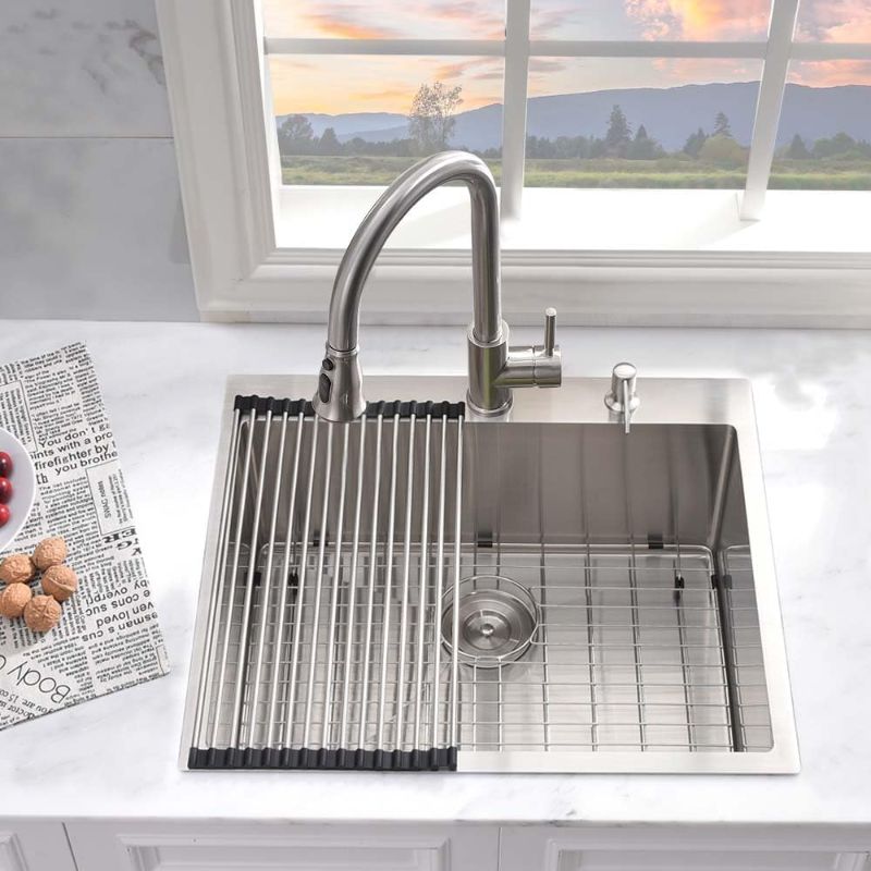 Photo 3 of 25 Inch Drop In Kitchen Sink -Wesliv 25x20 Topmount Stainless Steel kitchen sink 16 Gauge Deep Single Bowl Kitchen Sinks Handmade Sink Overmount Kitchen Sink with Accessories