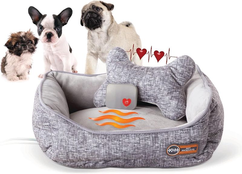 Photo 1 of *SIMILAR TO STOCK PHOTO* 11 in. x 13 in. 4-Watt Small Breed Gray Mother's Heartbeat Heated Puppy Pet Bed