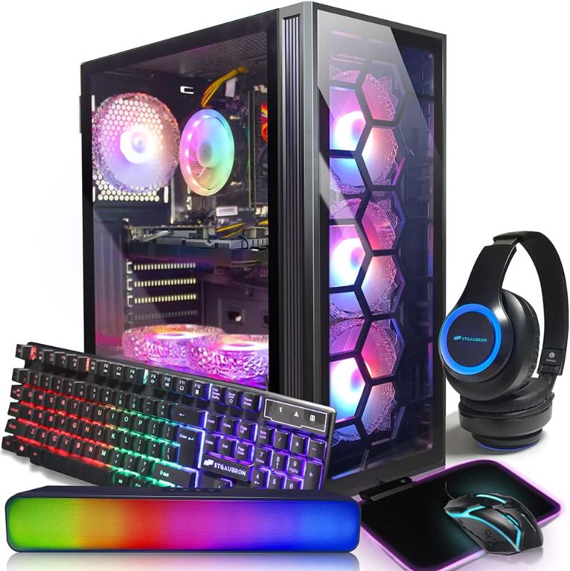 Photo 1 of (Doesn't come with headphones and mouse pad')STGAUBRON Gaming Desktop PC,Intel Core i7 3.4G up to 3.9G,GeForce GTX1660Ti 6G GDDR6,32G,1T SSD,WiFi,BT 5.0,RGB Fanx6,RGB Keybaord&Mouse ,RGB BT Sound Bar
