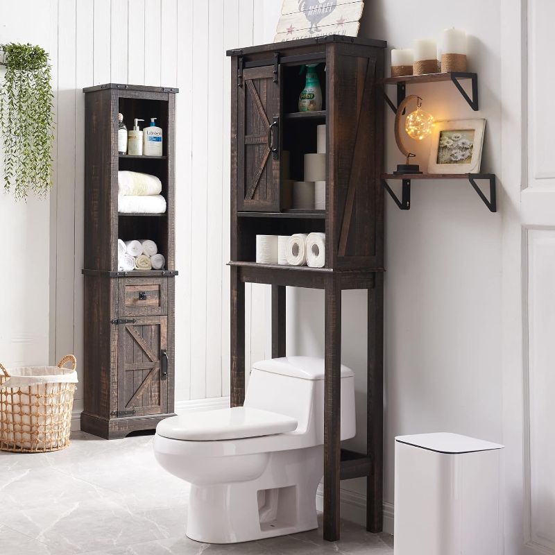 Photo 1 of *DIFFERENT FROM STOCK PHOTO* Over The Toilet Storage Cabinet, Farmhouse Storage Cabinet Over Toilet with Sliding Barn Door & Toilet Paper Holder Stand?Home Space-Saving Toilet Rack, for Bathroom, Restroom, Laundry