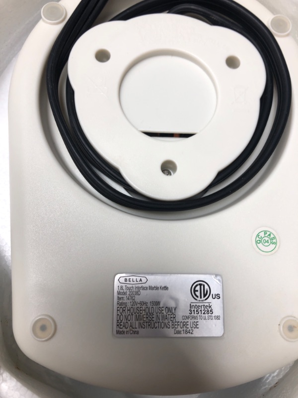 Photo 1 of ***SEE NOTES***FOR PARTS BELLA 1.8 Liter Temperature Control Electric Ceramic Kettle with Digital Touch Interface, Automatic Shut Off & Detatchable Swivel Base, White Marble 1.8 LITER Copper White Marble