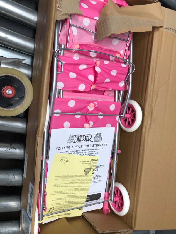 Photo 2 of Badger Basket Triple Doll Stroller - Pink Polka Dots