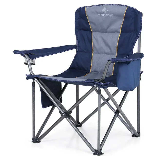 Photo 1 of Alpha Camper Foldable Camping Chair Oversized Padded Heavy Duty Portable Quad Chair with Cooler Bag & Cup Holder Supports 400lbs.