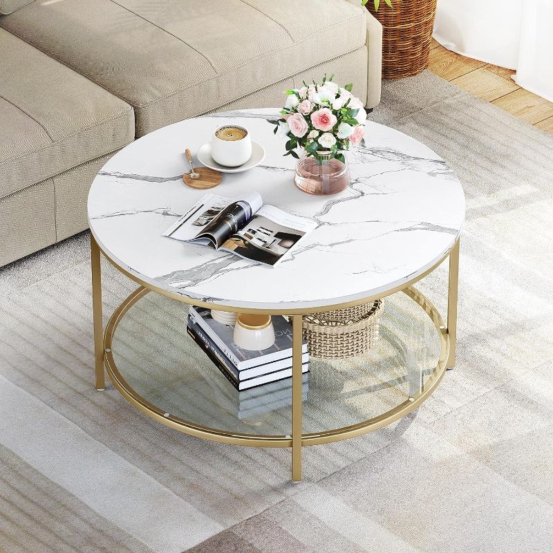 Photo 1 of 
YITAHOME White Marble Round Coffee Table with Glass, Black Coffee Tables for Living Room, 2-Tier Circle Coffee Table with Storage Clear Coffee Table, Simple...
Color:Gold