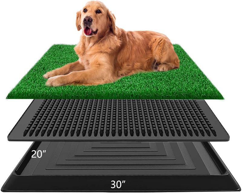 Photo 1 of 
Dog Grass Pad with Tray, 20"×30" Fake Grass for Dogs, Artificial Dog Potty Grass Puppy Training Pad for Indoor and Outdoor Use (with Tray)