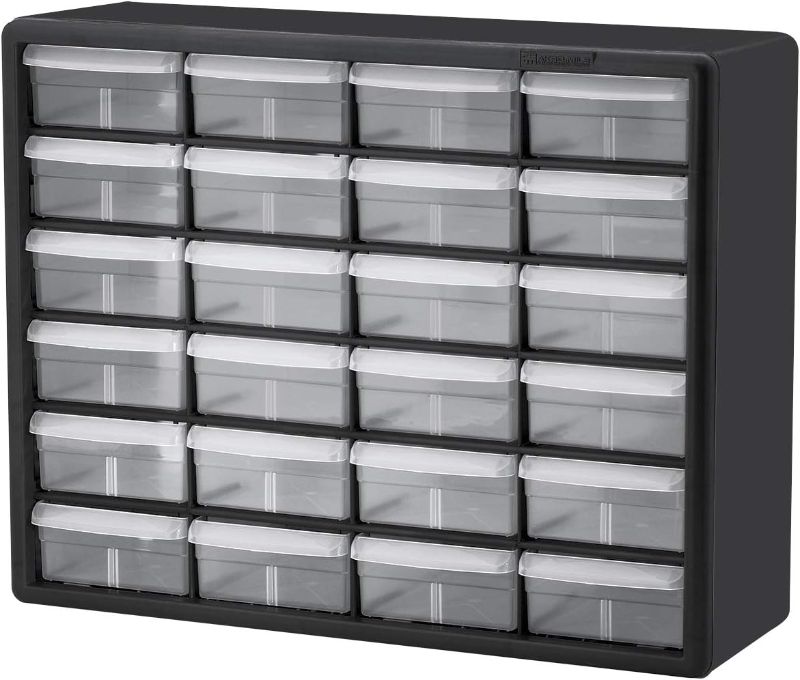 Photo 1 of 
Akro-Mils 10124, 24 Drawer Plastic Parts Storage Hardware and Craft Cabinet, 20-Inch W x 6-Inch D x 16-Inch H, Black
Style:24 Drawer
Color:Black