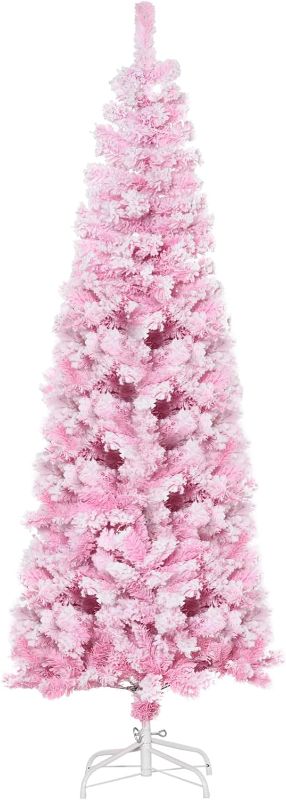 Photo 1 of 
HOMCOM 6' Tall Unlit Snow Flocked Artificial Christmas Tree Slim Pencil Xmas Tree with Pine Shape and Realistic Branches,