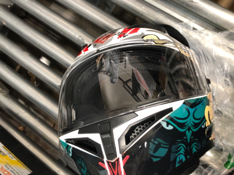 Photo 1 of KYPARA Full Face Motorcycle Helmet with Internal Tinted Visor & DOT Approved for Moped ATV Cruiser Scooter (White Samurai Spirit, Medium) White Samurai Spirit Medium