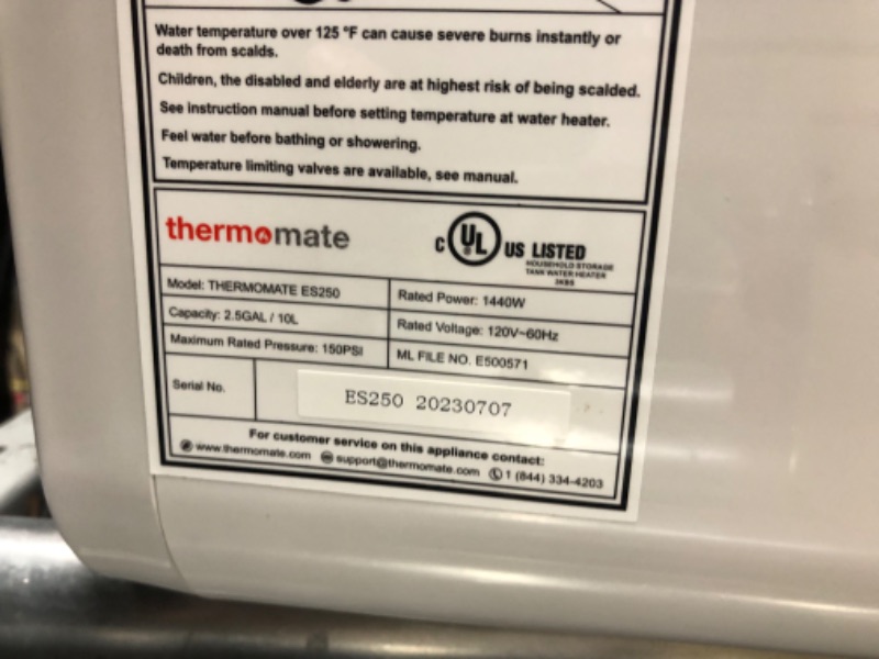 Photo 6 of thermomate Mini Tank Electric Water Heater ES250 2.5 Gallons Point of Use No Wait for Hot Water Under Kitchen Sink 120V 1440W, Wall or Floor Mounted