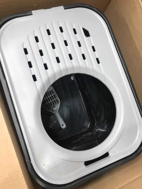 Photo 2 of  Top Entry Cat Litter Box with Scoop, Black/Gray
