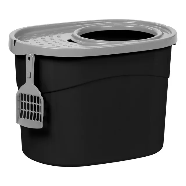 Photo 1 of  Top Entry Cat Litter Box with Scoop, Black/Gray
