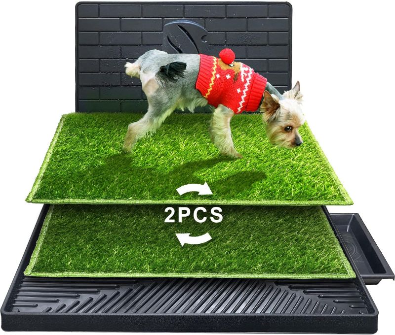 Photo 1 of **INCOMPLETE**Hompet Dog Potty for Indoor or Porch, 2 Pcs Artificial Grass Training Pads with Pee Baffle, Reusable , Alternative to Puppy Pads, Portable Dog Litter Box for Small/Medium Dogs
