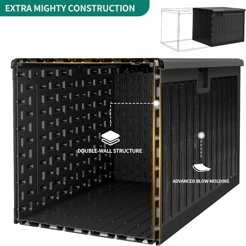 Photo 3 of (READ NOTES) YITAHOME 90 Gallon Large Deck Box, Double-Wall Resin Outdoor Storage Boxes, Deck Storage for Patio Furniture, Cushions, Pool Float, Garden Tools, Lockable & Waterproof (Black) 90 Gallon Black