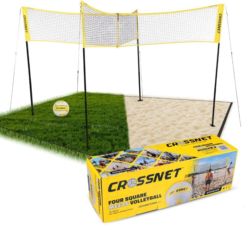 Photo 1 of CROSSNET 4-Way Volleyball Net with Carrying Backpack & Ball - 4 Square Volleyball Game Set for Adults and Kids - Quick Assemble Outdoor Game - Backyard Yard Games
