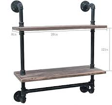 Photo 1 of 2-Tier Olivia Pipe Wall Shelf Unit with Hanging Rod Black/Rustic - Danya B.
