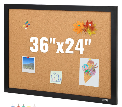 Photo 1 of VEVOR Cork Board for Office, 36'' x 24'' Bulletin Board for Wall,