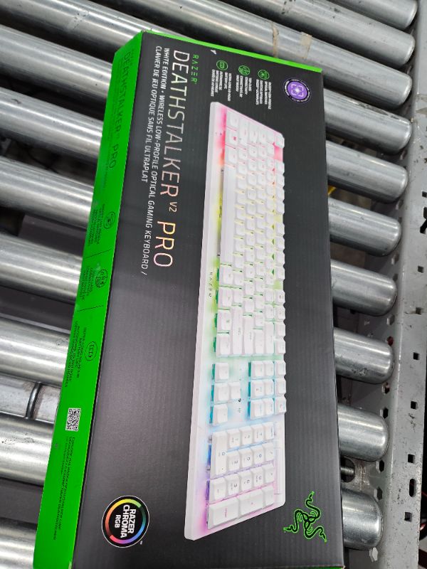 Photo 5 of Razer DeathStalker V2 Pro Wireless Gaming Keyboard: Low-Profile Optical Switches - Clicky Purple - HyperSpeed Wireless & Bluetooth 5.0 - Up to 200 Hrs - Ultra-Durable Coated Keycaps - RGB - White
