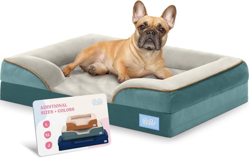 Photo 1 of (SEE NOTES)Ultra Comfortable Dog Bed for Large Dogs with Sherpa top - Breathable Pet Bed - Egg Foam Sofa Bed - Removable Washable Cover. Large (36x27x3") Denim Green