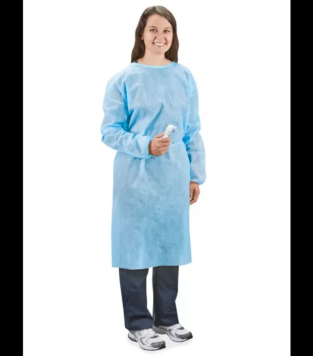 Photo 1 of 10  Blue Lightweight felt hospital Gowns , cinched wrists & open back 