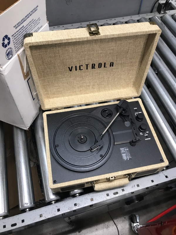 Photo 2 of Victrola Journey+ Signature Turntable Record Player - 33-1/3, 45 & 78 RPM Suitcase Vinyl Record Player, Bluetooth Connectivity & Built-in Speakers, Stereo RCA Output, Linen Finish, Cream