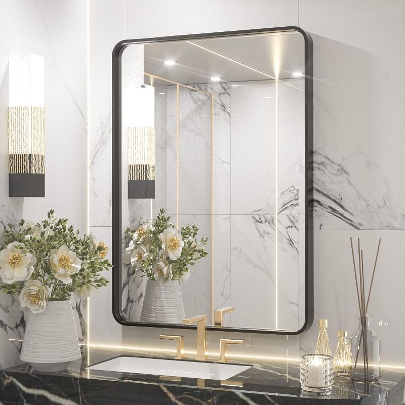 Photo 1 of  Black Framed Mirrors for Bathroom, Brushed Metal Frame Wall Mounted  (Horizontal/Vertical)