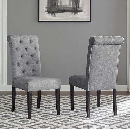 Photo 1 of  Solid Wood Tufted Dining Chair, Set of 2, Gray