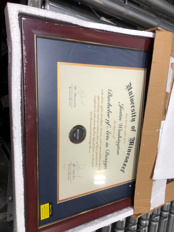 Photo 1 of 8.5x11 Diploma Frame with Black over Gold Mat or Display 11x14 Document without Mat, UV Protection Acrylic, Mahogany with Gold Beads