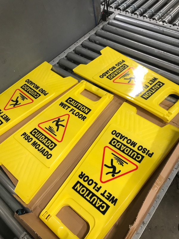 Photo 2 of XPCARE 4-Pack Caution Wet Floor Sign,Bilingual Warning Signs,2-Sided Fold-Out,A Frame Safety Wet Floor Signs Commercial,24 Inches,Yellow