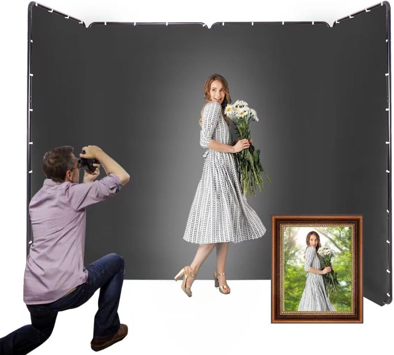 Photo 1 of 13.12ft * 7.87ft Portable Black Screen Large Screen Cutout Background Wall Photography Backdrop Black Screen Support System, Suitable for Live Streaming, Character Shooting, Weddings, Video Studios