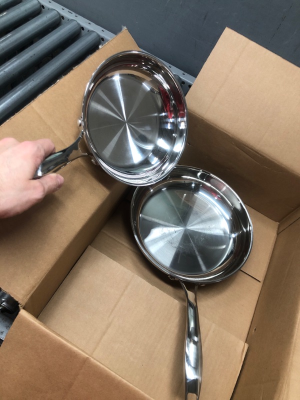 Photo 1 of Amazon Basics 2-Piece Oven Safe, Riveted Handle Frying Pan - Silver, 8-Inch & 10-Inch 8-Inch & 10-Inch Stainless Steel