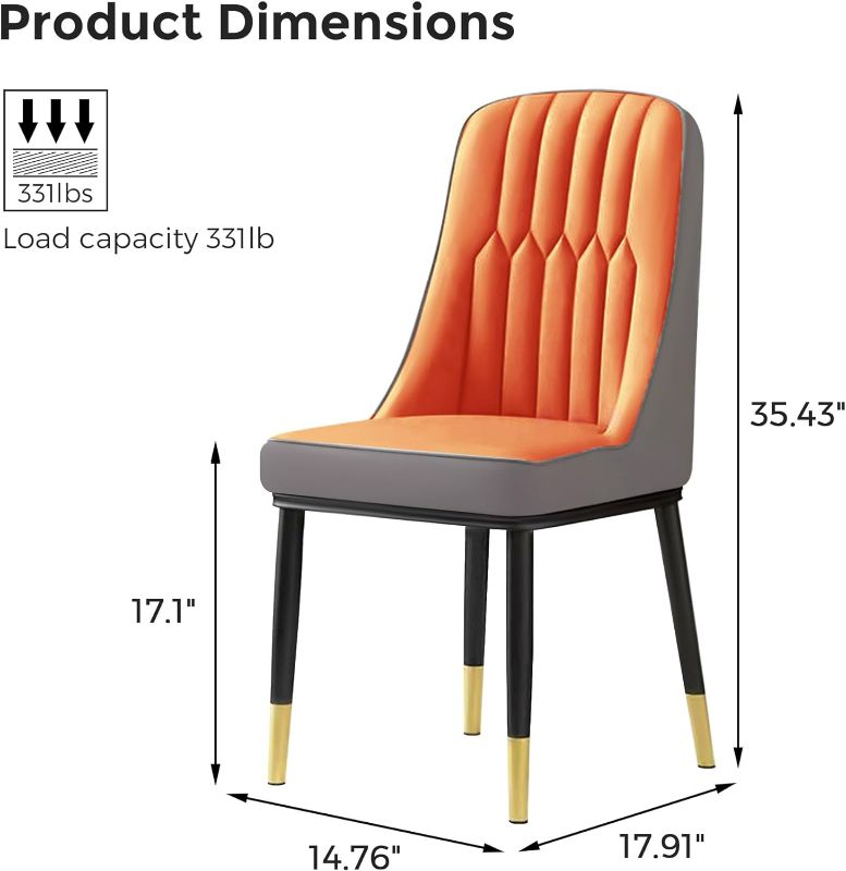 Photo 4 of (READ NOTES) Odinlake PU Leather, Living Room Kitchen Dining Without Armrest, Modern Minimalist Coffee Shop Leisure Reception Chair with Metal Legs, Set of 2, Orange+Armless
