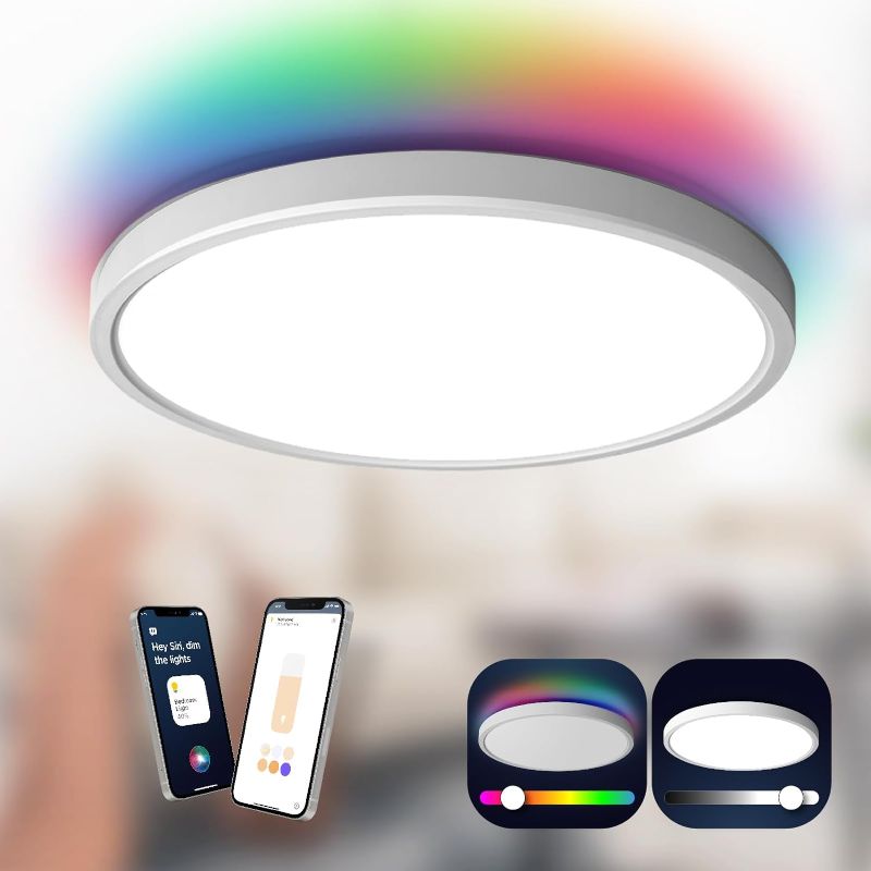 Photo 1 of TALOYA Work with Apple Homekit LED Flush Mount Ceiling Light Fixture, 18inch 40W Dimmable Smart Ceiling Light with RGB Backlight, 3000-6500K Light Selectable for Living Room Bedroom Dining Room