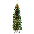 Photo 1 of 8 Modes Timer & Dual Color Switch -6.5 Ft Prelit Pencil Christmas Tree Warm White/Multicolor Change Lights 826 Thick Branch Artificial Xmas Tree Christmas Decorations Indoor Outdoor Home Holiday