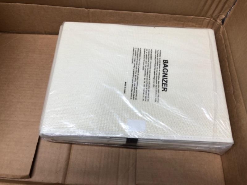 Photo 1 of Bagnizer Large 42 Quarts Collapsible Stackable Storage Bins with Lids [3-Pack] Foldable Fabric Linen Storage Boxes, Closet Organizer Baskets Cube with Label for Home Bedroom Office (16.7 x 12 x 12, Beige) Beige Large - 3 Pack