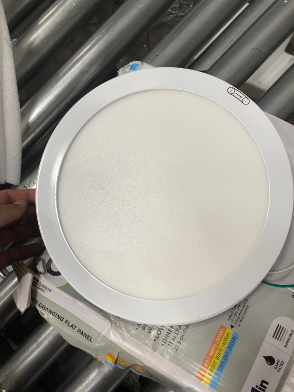 Photo 4 of 11 in. 12.5-Watt Dimmable White Integrated LED Edge-Lit Round Flat Panel Flush Mount Ceiling Light Color Changing