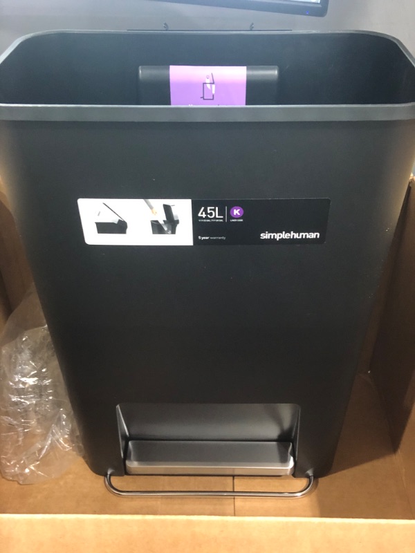 Photo 1 of "Missing Lid" simplehuman 45 Liter / 12 Gallon Rectangular Kitchen Step Trash Can with Soft-Close Lid, Black Plastic Black 45L Rectangular